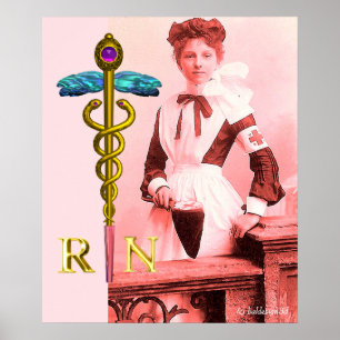 Affiche VINTAGE NURSE et Gold Caduceus