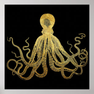 Affiche Vintage Octopus Gold Black Enk Côtier Nautique