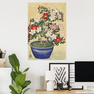 Affiche Vintage Ohara Koson Azalée dans un pot bleu Art