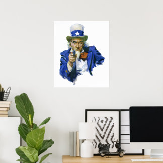 Affiche Vintage oncle patriotique Sam avec Casquette étoil