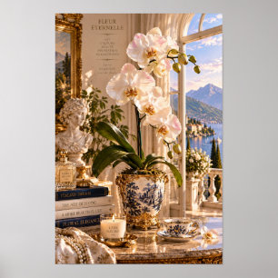 Affiche Vintage Orchidée Blanche Art Italien de Lac