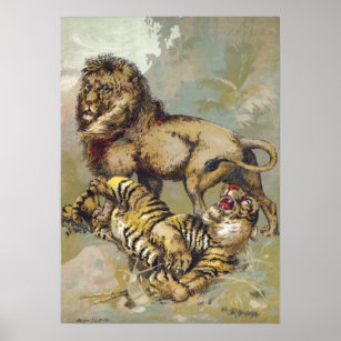 Affiche Vintage P. T. Barnum Lion and Tiger Print