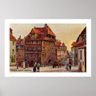 Affiche Vintage painting Nürnberg Albrecht Dürer house art