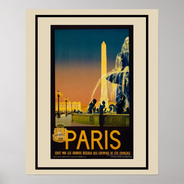 Affiche Vintage Paris Fountain Rail Travel (Devant)