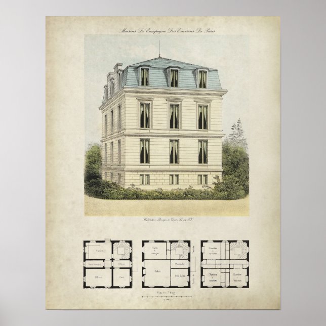 Affiche Vintage Paris France Architecture Drawing no. 1 (Devant)