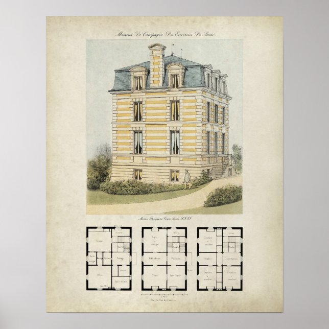 Affiche Vintage Paris France Architecture Drawing no. 2 (Devant)