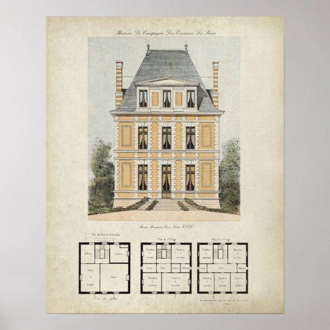 Affiche Vintage Paris France Architecture Drawing no. 3 (Devant)