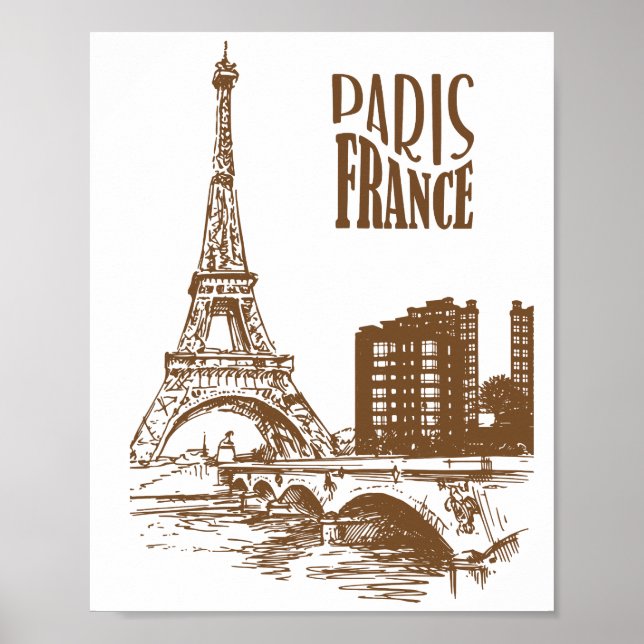 Affiche Vintage Paris France – Vue classique d'Eur (Devant)