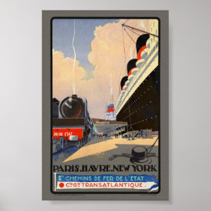 Affiche vintage Paris Le Havre New York France 193