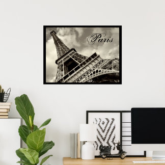Affiche Vintage Paris Tour Eiffel Noir Et Blanc