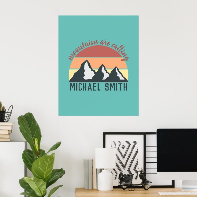 Affiche Vintage pastels mountains are calling monogram sky (Bureau à domicile)