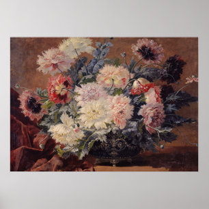 Affiche Vintage Paul Biva Panier de pivoines