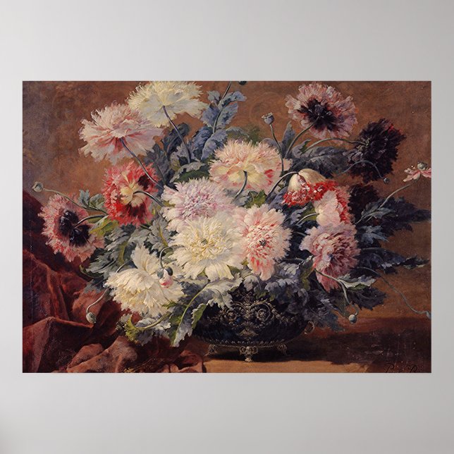 Affiche Vintage Paul Biva Panier de pivoines (Devant)