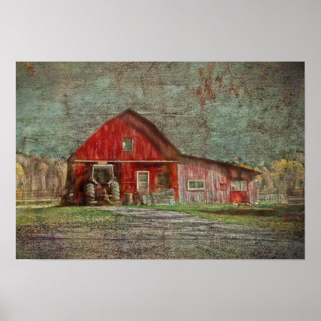 Affiche Vintage Pays Rustique Vieux Rouge Texture Grange (Devant)