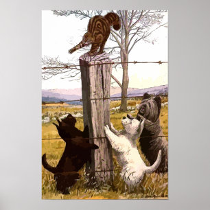 Affiche Vintage Peint Terrers et Bobcat Canvas Imprimer