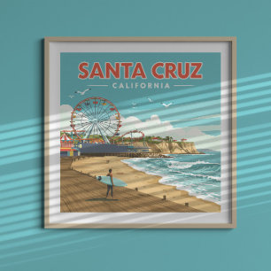 Affiche Vintage Père Noël Cruz Californie