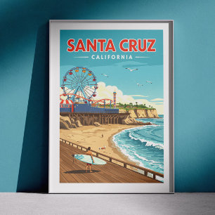 Affiche Vintage Père Noël Cruz Californie