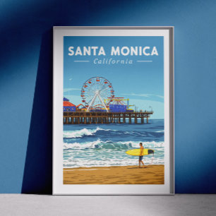 Affiche Vintage Père Noël Monica Californie