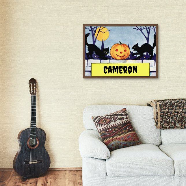 Affiche Vintage Personnalisable Chat Citrouille Halloween (Créateur téléchargé)