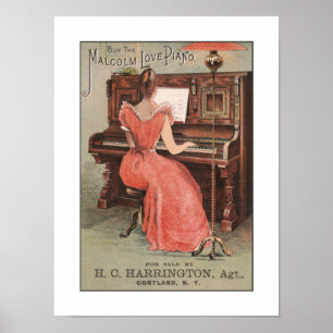 Affiche Vintage Piano Musique Advert Musicien Instrument