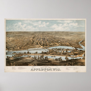 Affiche Vintage Pictorial Map of Appleton WI (1874)
