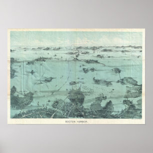 Affiche Vintage Pictorial Map of Boston Harbor