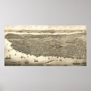 Affiche Vintage Pictorial Map of Halifax (1879)