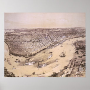 Affiche Vintage Pictorial Map of New Orleans (1851)