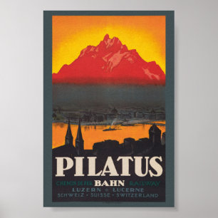 Affiche vintage Pilatus Bahn Suisse 1910