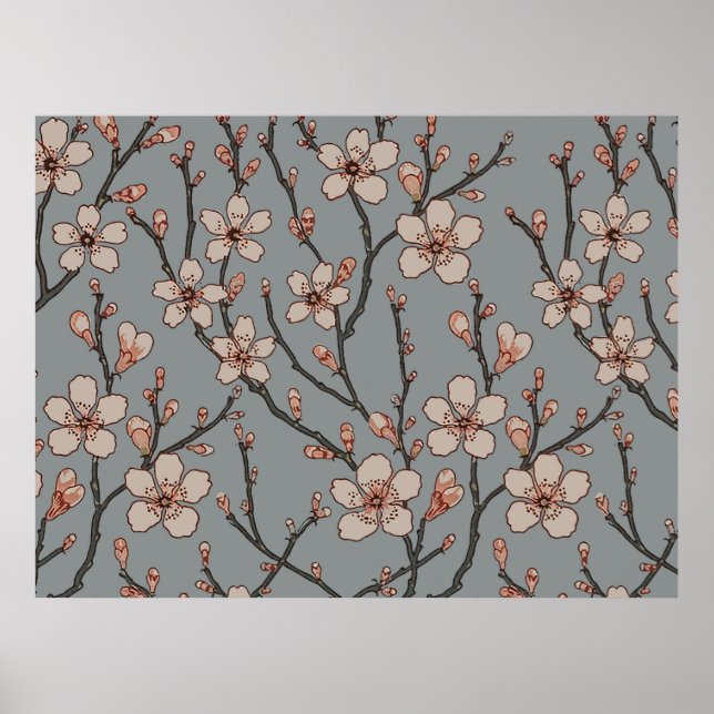 Affiche Vintage Pink and Gray Blossom Pattern (Devant)