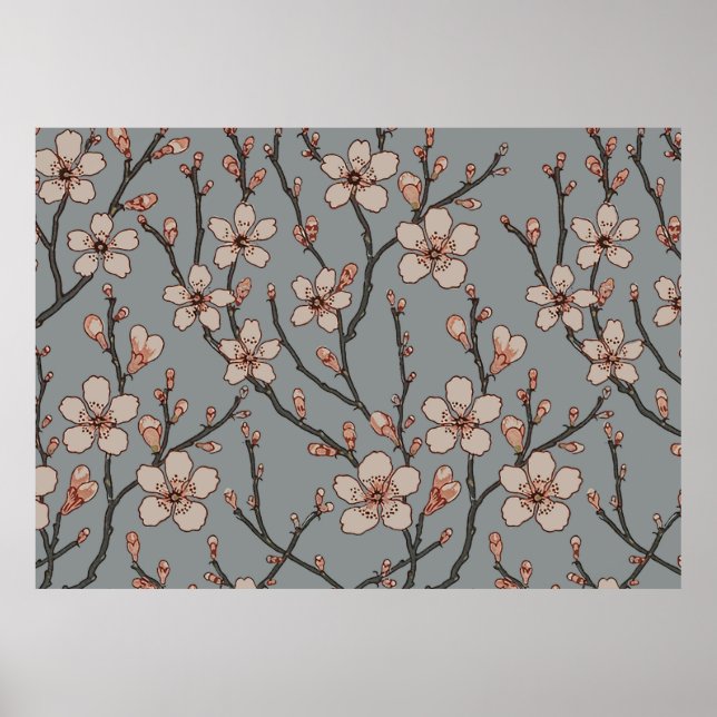 Affiche Vintage Pink and Gray Blossom Pattern (Devant)