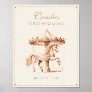 Affiche Vintage Pink Carousel Horse Guess How Many Candies