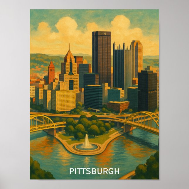 Affiche Vintage Pittsburgh Pennsylvania Skyline (Devant)