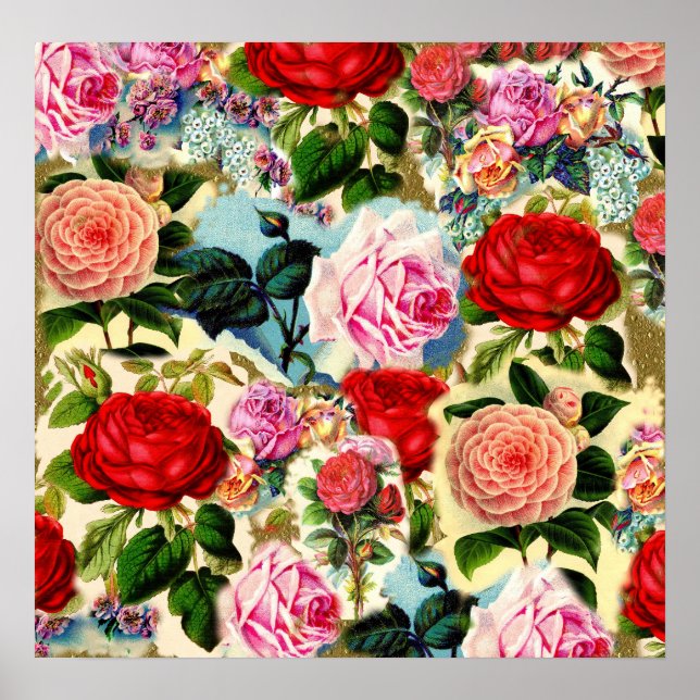 Affiche Vintage Plutôt Chic Floral Rose Garden Collage (Devant)
