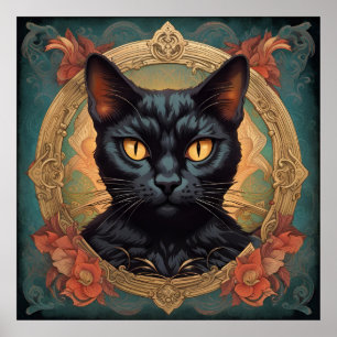 Affiche Vintage Pop Art Louis Wain style rétro Chat