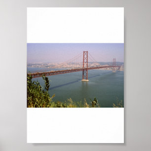 Affiche Vintage Portugal, Pont de la rivière Tejo Lisbonne
