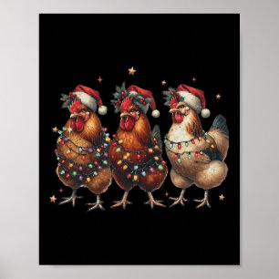 Affiche Vintage poulets feux de Noël ferme animal mange