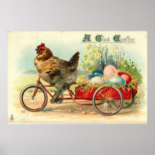 Affiche Vintage poussin à vélo Pâques