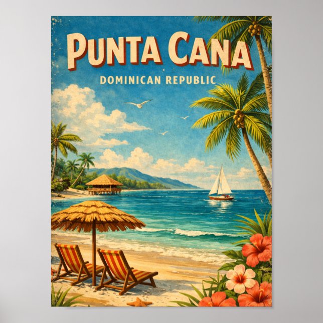 Affiche Vintage Punta Cana Dominican Republic Rustic  (Devant)