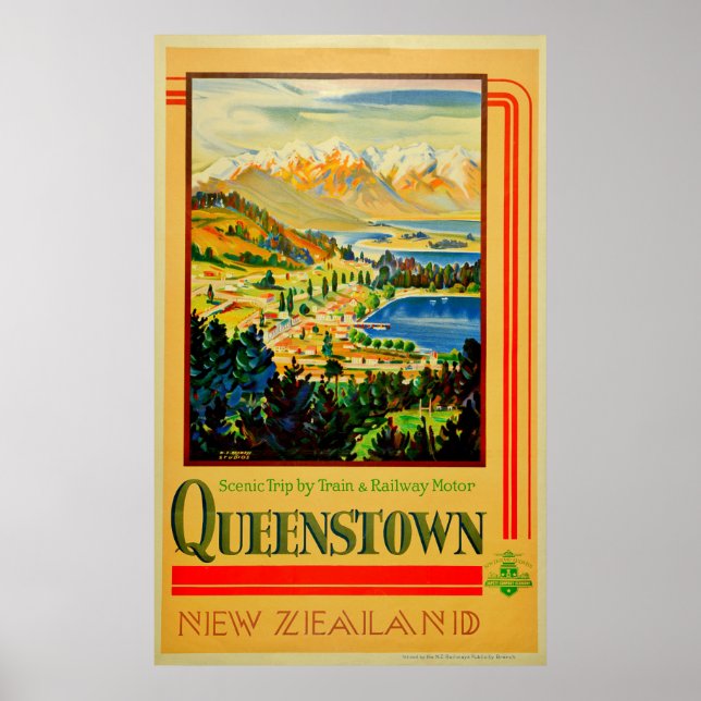 Affiche Vintage Queenstown New Zealand Travel (Devant)