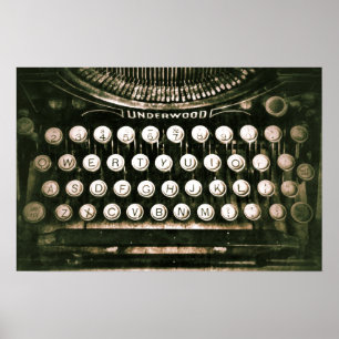 Affiche Vintage Qwerty Typewriter Rustic Keyboard