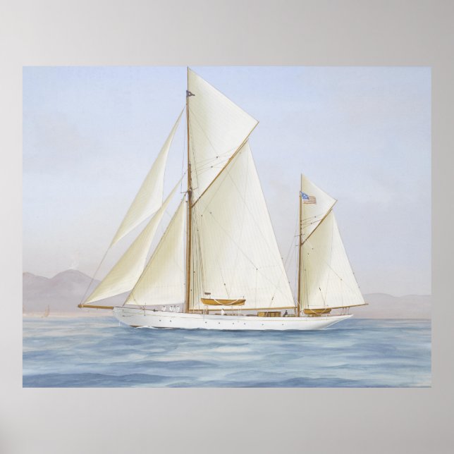 Affiche Vintage Racing Ketch Sailboat Illustration (1913) (Devant)