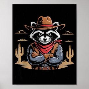 Affiche Vintage Raton laveur sauvage cow-boy mal embouché
