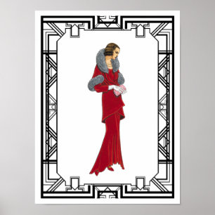 Affiche Vintage Red Fur Coat Retro Fashion Illustration