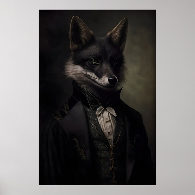 Affiche Vintage Renard Noir Gothique, Impression d (Devant)