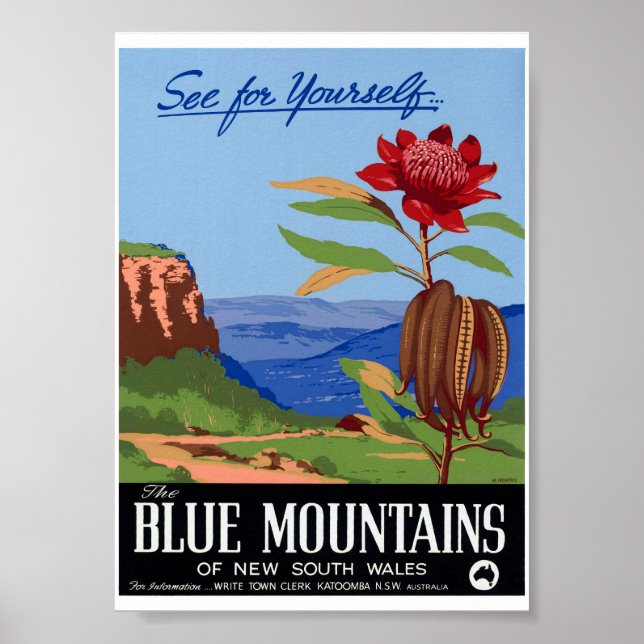 Affiche vintage restaurée des Blue Mountains d'Aus (Devant)