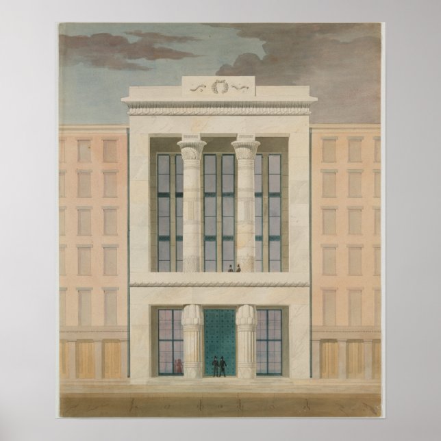 Affiche Vintage Retro Architecture Drawing Building Facade (Devant)