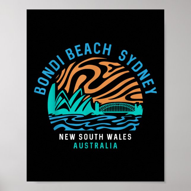 Affiche Vintage Retro Bondi Beach Sydney Australie Surfer (Devant)