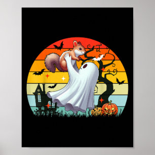 Affiche Vintage Retro Boo Ghost Hunger Squirrel Halloween
