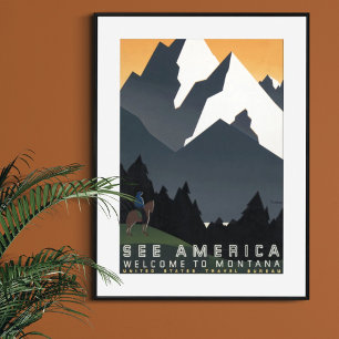 Affiche Vintage Rétro Découvrez l'Amérique Bienvenue au Mo